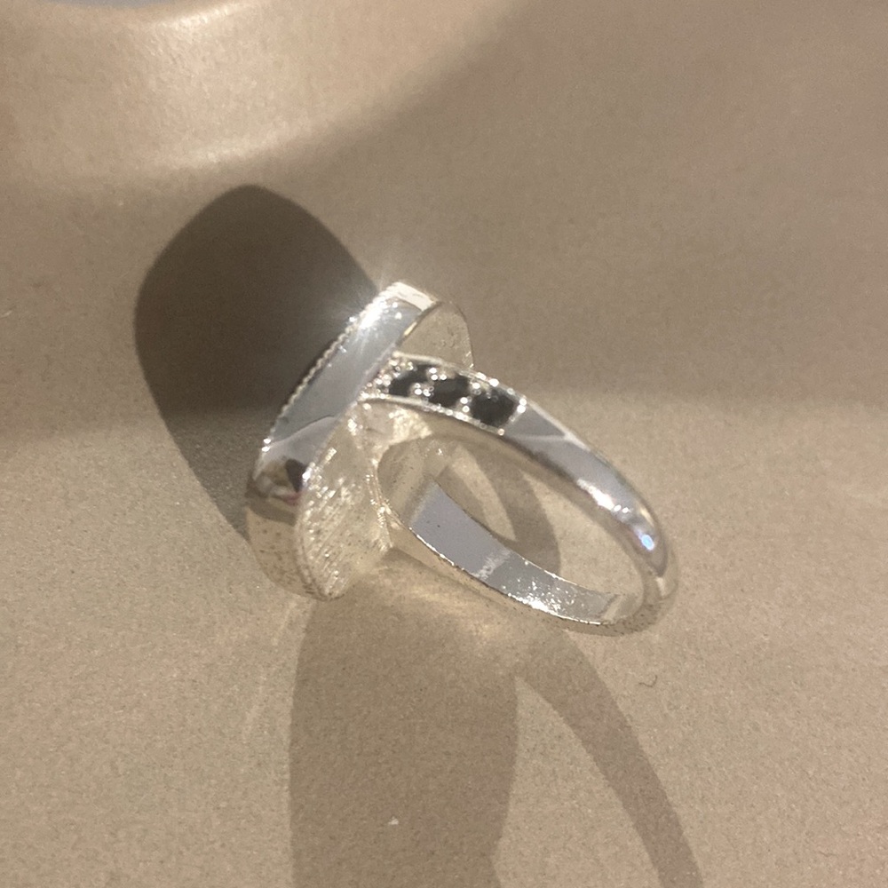 Silver Black Faceted Stone Statement Ring - image 6